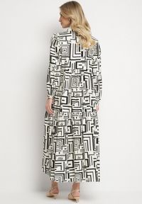 Born2be - Czarna Rozkloszowana Sukienka Koszulowa z Wiskozą w Geometryczny Wzór Alineria. Okazja: na co dzień. Kolor: czarny. Materiał: wiskoza. Wzór: geometria. Typ sukienki: koszulowe. Styl: klasyczny, casual, elegancki #2