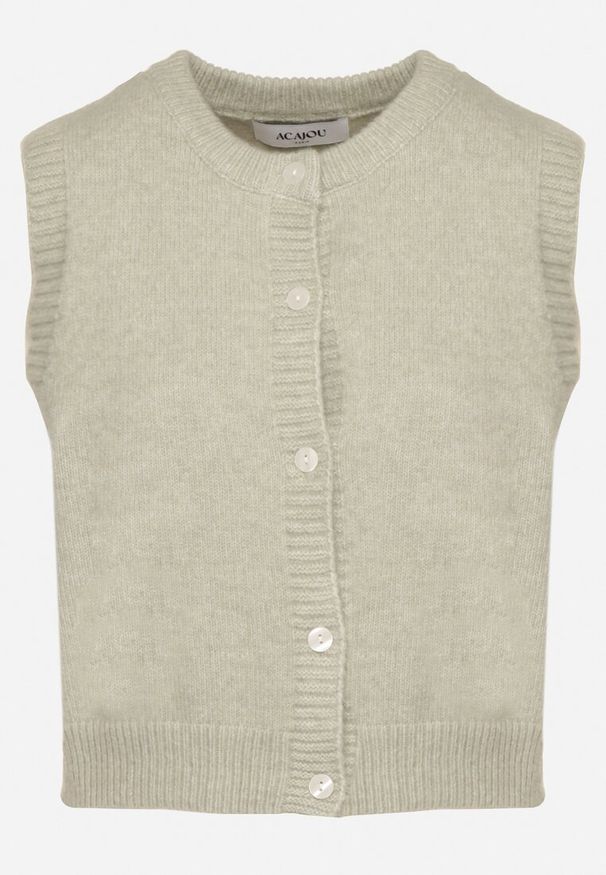 Born2be - Jasnozielona Rozpinana Kamizelka z Wełną Eravina. Okazja: na co dzień. Kolor: zielony. Materiał: wełna. Styl: klasyczny, elegancki, casual
