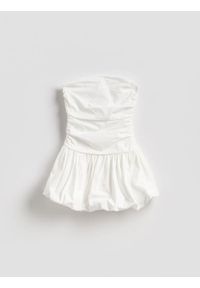 Reserved - Bluzka typu bombka - biały. Kolor: biały. Materiał: dzianina #1