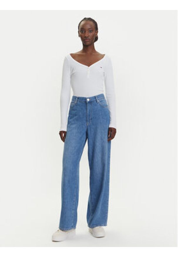 Tommy Jeans Bluzka Henley DW0DW20903 Biały Slim Fit. Typ kołnierza: typu henley. Kolor: biały. Materiał: bawełna, syntetyk