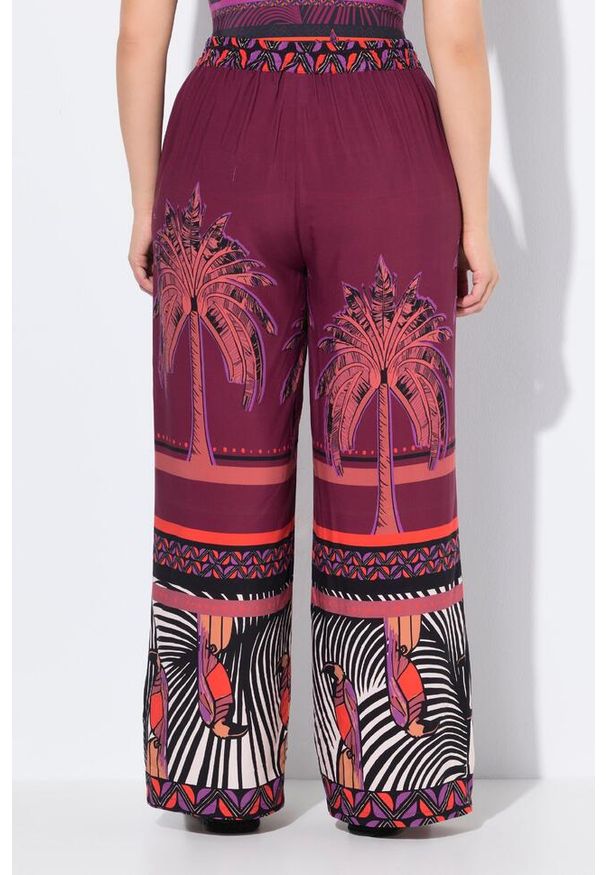 ULLA POPKEN - Damskie Spodnie palazzo palmy szeroka nogawka elastyczny pas. Kolekcja: plus size. Kolor: fioletowy. Materiał: wiskoza, materiał. Długość: długie