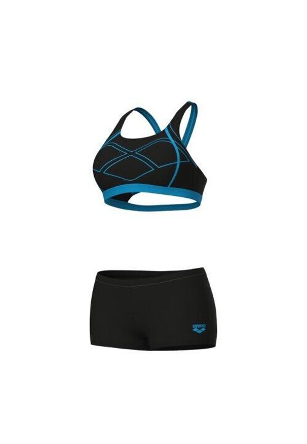 Damski 2-częściowy kostium kąpielowy Arena Graphic Pro. Kolor: czarny, niebieski, wielokolorowy