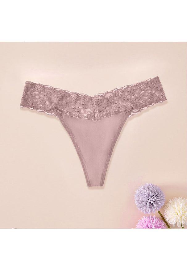 Intica - Stringi koronkowe z delikatnej tkaniny Dzanna. Kolor: beżowy. Materiał: tkanina, koronka. Wzór: koronka