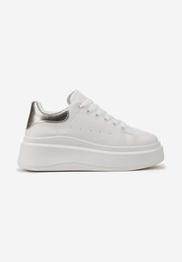 Born2be - Biało-Złote Sneakersy Irivana. Kolor: biały. Materiał: materiał. Obcas: na platformie #2