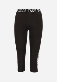 Born2be - Czarne Legginsy Sportowe z Lampasem i Napisami Glequella. Okazja: na co dzień. Stan: podwyższony. Kolor: czarny. Wzór: napisy. Styl: sportowy