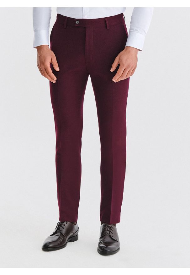 Pako Lorente - PAKO LORENTE – Bordowe spodnie garniturowe. Okazja: na wesele, na co dzień, na ślub cywilny. Kolor: czerwony. Materiał: poliester, wiskoza, elastan. Styl: casual, elegancki