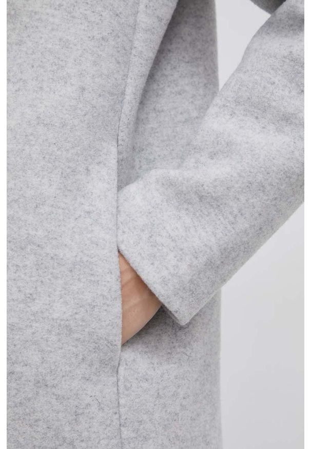 Calvin Klein Płaszcz wełniany kolor szary przejściowy. Okazja: na co dzień. Kolor: szary. Materiał: wełna. Wzór: gładki. Styl: klasyczny, casual