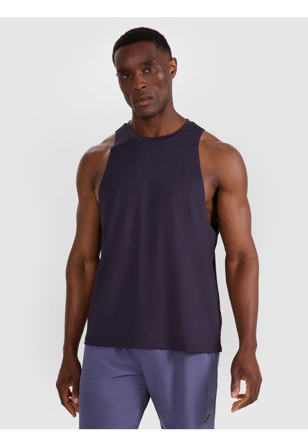 4f - 4F Tank top treningowy szybkoschnący męski - granatowy XL. Kolor: niebieski. Materiał: materiał, syntetyk, dzianina, włókno, elastan. Wzór: ze splotem. Sport: fitness