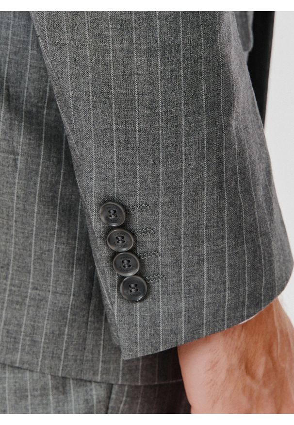 Pako Lorente - PAKO LORENTE – Szara marynarka garniturowa w prążek. Kolor: szary. Materiał: poliester, wiskoza. Wzór: prążki