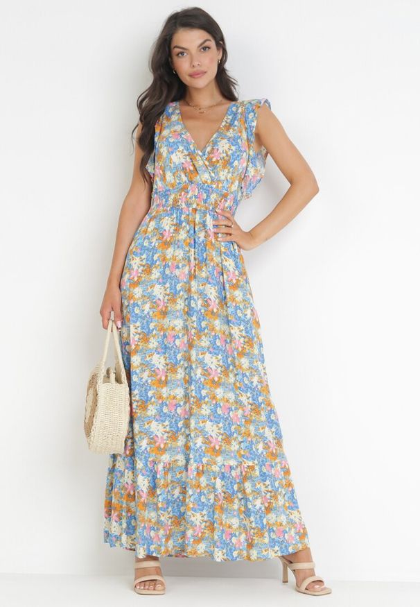 Born2be - Niebieska Sukienka Wiskozowa z Kopertowym Dekoltem i Gumką w Talii Holitte. Kolor: niebieski. Materiał: wiskoza. Typ sukienki: kopertowe