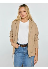 Big-Star - Bluza damska rozpinana z kapturem beżowa Grala 801. Okazja: na co dzień. Typ kołnierza: kaptur. Kolor: beżowy. Materiał: dzianina, żakard. Wzór: aplikacja, ze splotem. Styl: casual, elegancki #1