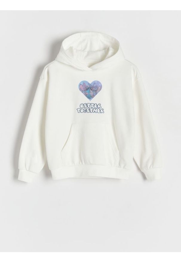 Reserved - Bluza Lilo Stitch z aplikacją 3D - złamana biel. Materiał: dzianina, bawełna. Wzór: aplikacja