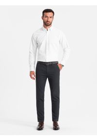 Ombre Clothing - Spodnie klasyczne męskie chino z delikatną teksturą - grafitowe V4 - Rozmiar: XL. Kolor: szary. Materiał: materiał, poliester, bawełna. Styl: klasyczny