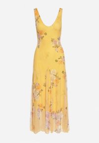 Born2be - Żółta Siateczkowa Sukienka z Kwiatowym Motywem Milanessa. Okazja: na co dzień. Kolor: żółty. Materiał: jeans. Wzór: kwiaty. Typ sukienki: proste. Styl: elegancki, casual #7