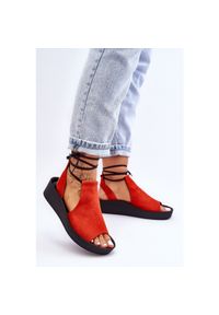 Zamszowe Sandały Na Koturnie Nicole 2743 Pomarańczowe. Kolor: pomarańczowy. Materiał: zamsz. Obcas: na koturnie #4