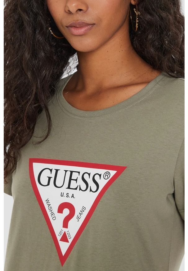 Guess - GUESS Zielony t-shirt damski Original Tee. Kolor: zielony