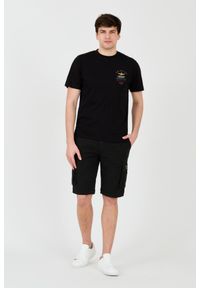 Aeronautica Militare - AERONAUTICA MILITARE Czarny bawełniany męski t-shirt Short Sleeve, Rozmiar XXL. Kolor: czarny. Materiał: bawełna