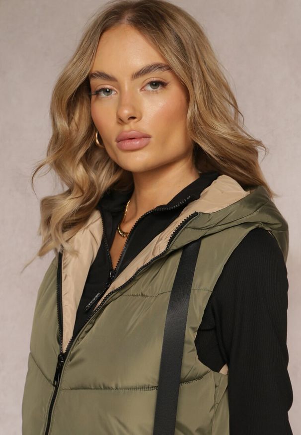 Renee - Zielona Dwustronna Kamizelka Pikowana Miames. Okazja: na co dzień. Kolor: zielony. Materiał: jeans. Wzór: gładki. Styl: casual, sportowy