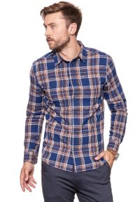 Wrangler - KOSZULA WRANGLER LS 1PKT SHIRT BLUE DEPTHS W5760OPJY. Kolor: niebieski. Wzór: kratka #9