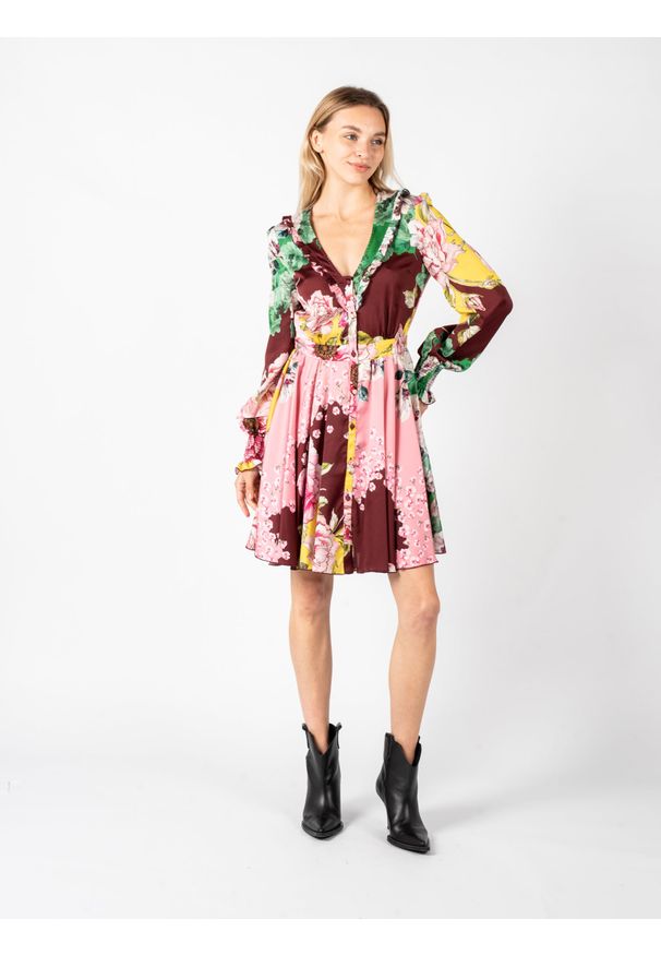 Pinko Sukienka "Salamandra" | 1V10Q0 Y7U8 | Kobieta | Wielokolorowy. Okazja: na co dzień. Typ kołnierza: dekolt w kształcie V. Kolor: wielokolorowy. Wzór: aplikacja, kwiaty. Typ sukienki: proste. Materiał: poliester. Długość rękawa: długi rękaw. Styl: casual. Długość: midi