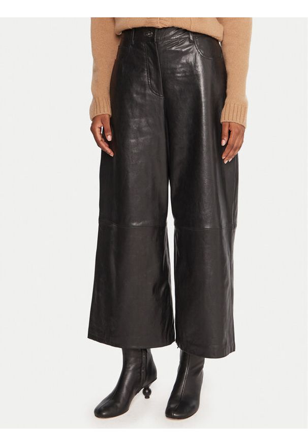 Weekend Max Mara Spodnie skórzane Blanc 2525436012 Czarny Wide Leg. Kolor: czarny. Materiał: skóra