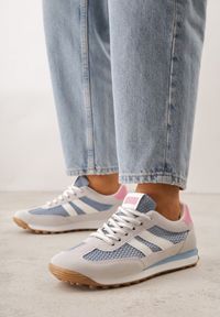 Born2be - Niebieskie Casualowe Sneakersy z Siateczkowymi Wstawkami Kassadina. Okazja: na co dzień. Kolor: niebieski. Materiał: jeans #1