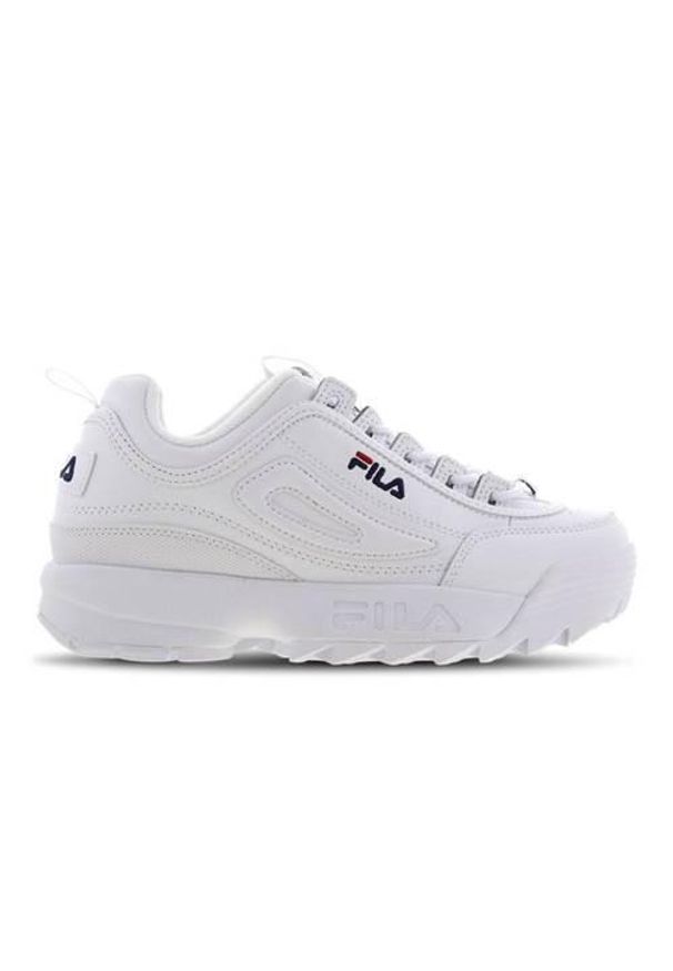 Buty do chodzenia damskie Fila Disruptor II Premium. Zapięcie: sznurówki. Kolor: biały. Materiał: tkanina, materiał, skóra, syntetyk. Szerokość cholewki: normalna. Sport: turystyka piesza