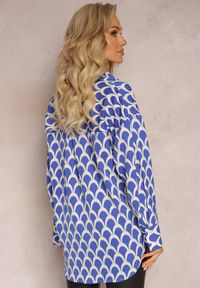 Renee - Niebieska Koszula w Geometryczny Print Tiorre. Kolor: niebieski. Materiał: tkanina. Długość rękawa: długi rękaw. Długość: długie. Wzór: nadruk, geometria