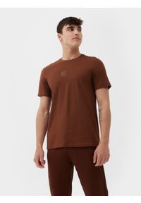 4f - T-shirt regular gładki męski. Kolor: brązowy. Materiał: bawełna. Wzór: gładki