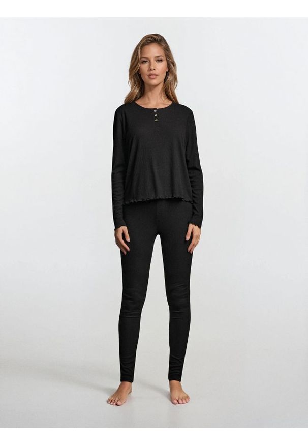 Sinsay - Prążkowana piżama dwuczęściowa - czarny. Kolor: czarny. Materiał: prążkowany
