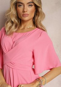 Renee - Różowa Rozkloszowana Sukienka Maxi z Szerokim Rękawem i Gumką w Pasie Sador. Kolor: różowy. Długość: maxi
