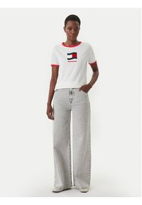 Tommy Jeans T-Shirt Wavy Flag Contrast Ringer DW0DW22306 Biały Regular Fit. Kolor: biały. Materiał: bawełna #2