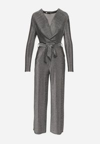 Born2be - Srebrny Kombinezon z Wiskozą o Kopertowym Kroju z Paskiem Temaviel. Okazja: na co dzień. Kolor: srebrny. Materiał: wiskoza. Długość: długie. Styl: elegancki, casual, sportowy, wizytowy #6