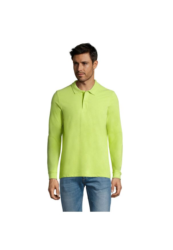 SOL'S - Męska Koszulka Polo Perfect Plain Pique Z Długim Rękawem. Typ kołnierza: polo. Kolor: zielony. Długość rękawa: długi rękaw. Długość: długie