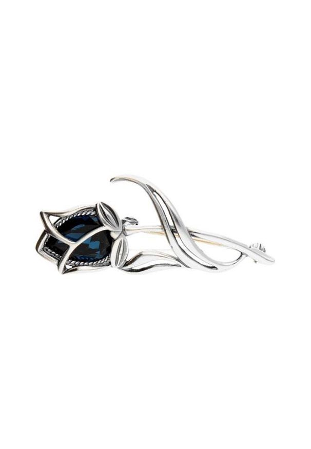 Polcarat Design - Srebrna broszka z kryształami Swarovski B 193. Materiał: srebrne. Kolor: srebrny. Wzór: aplikacja. Kamień szlachetny: kryształ