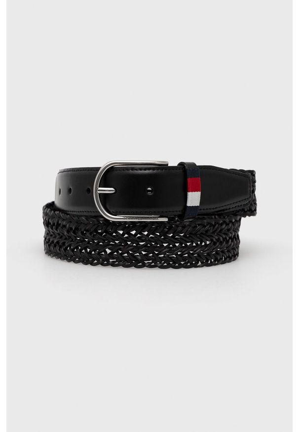 TOMMY HILFIGER - Tommy Hilfiger pasek skórzany BUSINESS BRAIDED 3.5 męski kolor czarny. Kolor: czarny. Materiał: skóra