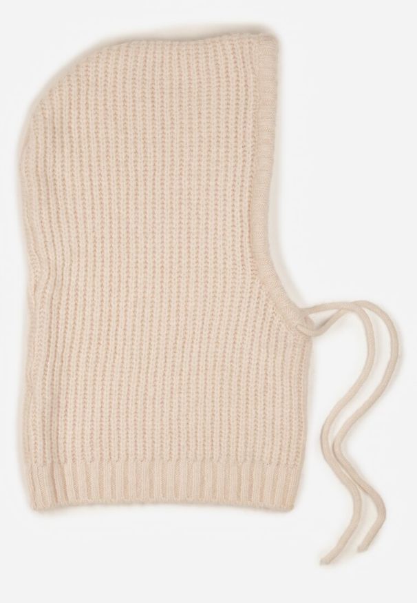 Renee - Beżowa Czapka Balaclava z Wełną i Ściągaczami Linobra. Kolor: beżowy. Materiał: wełna