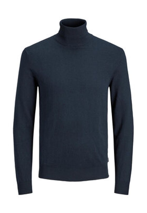 Jack & Jones Golf 12157417 Granatowy Regular Fit. Typ kołnierza: golf. Kolor: niebieski. Materiał: bawełna