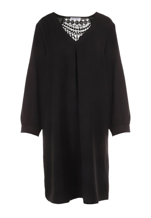 Born2be - Czarna Sukienka Meganie. Kolekcja: plus size. Kolor: czarny. Materiał: koronka. Długość rękawa: długi rękaw. Wzór: gładki, koronka. Typ sukienki: dla puszystych. Styl: elegancki. Długość: midi