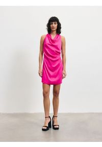 Reserved - Satynowa sukienka mini - fuksja. Kolor: różowy. Materiał: satyna. Długość: mini
