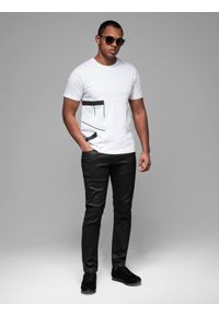 Ombre Clothing - Koszulka męska z bawełnianego jerseyu z dużym bocznym napisem – biała V2 - Rozmiar: XXL. Okazja: na co dzień. Kolor: biały. Materiał: jersey, bawełna. Wzór: napisy. Styl: klasyczny, sportowy, casual