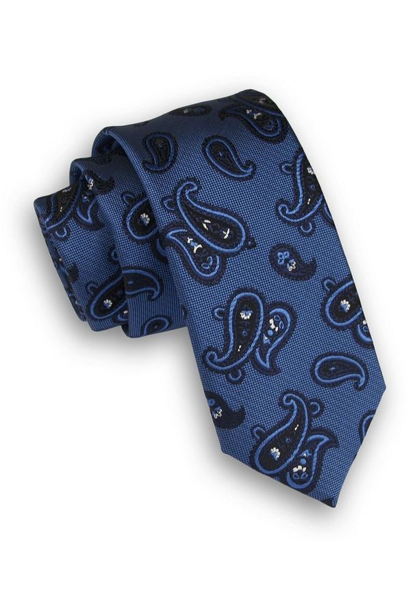 Alties - Granatowy Elegancki Krawat Męski w Łezki -ALTIES- 6 cm, Paisley, Nerki. Kolor: niebieski. Materiał: tkanina. Wzór: paisley. Styl: elegancki