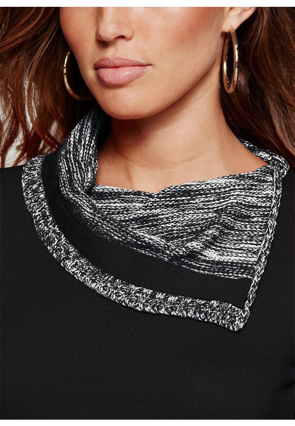 bonprix - Sukienka dzianinowa. Typ kołnierza: kolnierz wykładany. Kolor: czarny. Materiał: dzianina. Długość rękawa: długi rękaw