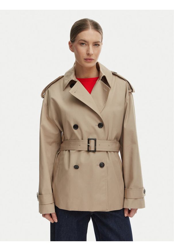 TOMMY HILFIGER - Tommy Hilfiger Trencz WW0WW49586 Beżowy Relaxed Fit. Kolor: beżowy. Materiał: bawełna