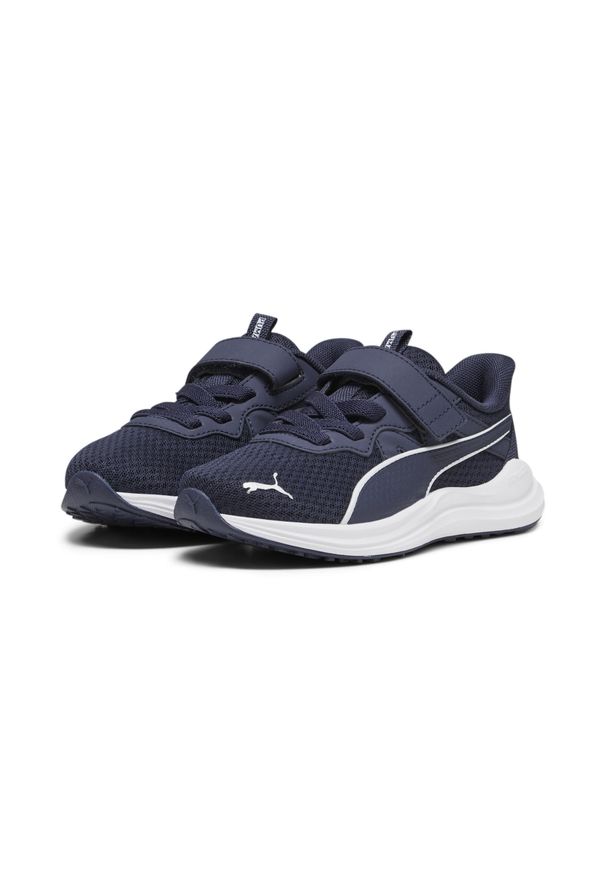 Puma - Dziecięce buty do biegania Reflect Lite PUMA Navy White Silver Blue Metallic. Kolor: biały, wielokolorowy, niebieski, szary