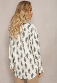 Renee - Beżowo-Zielona Bawełniana Koszula z Drobnym Wzorem Paisley Kaisleigh. Kolor: beżowy. Materiał: bawełna. Wzór: paisley. Styl: klasyczny