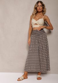 Renee - Ciemnozielone Szerokie Spodnie Kuloty z Gumką w Pasie Zaphelia. Okazja: do pracy, na co dzień. Stan: podwyższony. Kolor: zielony. Materiał: materiał. Styl: casual, elegancki