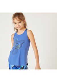 DOMYOS - Koszulka bez rękawów dziecięca Domyos 500. Kolor: niebieski. Materiał: materiał, poliester, elastan, lyocell. Długość rękawa: bez rękawów