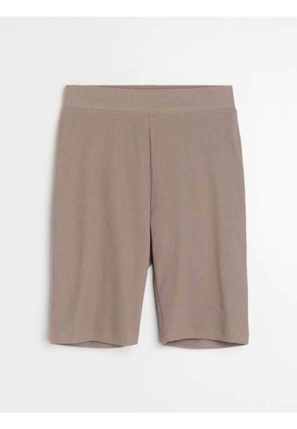 Sinsay - Prążkowane szorty kolarki z bawełną - brązowy. Kolor: brązowy. Materiał: prążkowany, bawełna