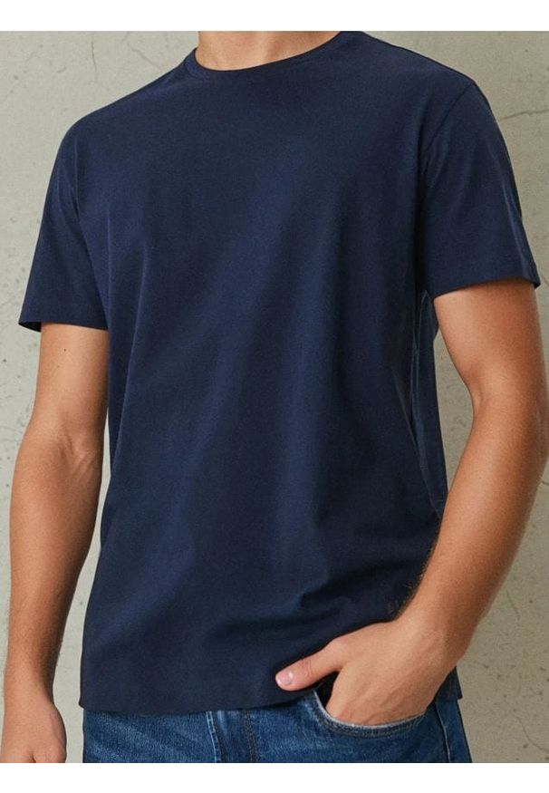 Sinsay - Koszulka - granatowy. Kolor: niebieski. Materiał: bawełna